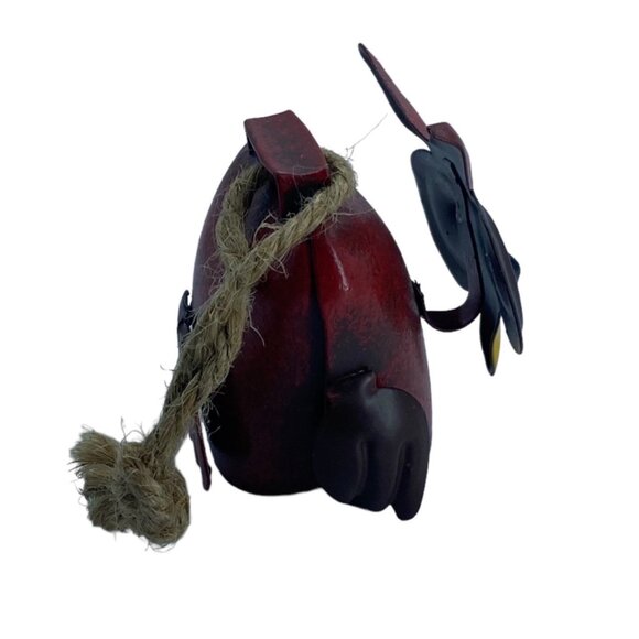 Handcrafted Metal Owl Bell With Rope Hanger Red Black 1.5” Tall Rustic Farm - Picture 3 of 7